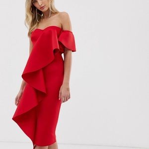 true violet exclusive bandeau midi dress w/ frill